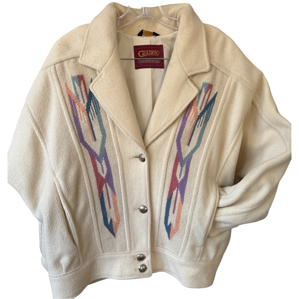 PIONEER Wear Gold CollCream Wool Jacket with Colorful Aztec Pattern L EVC